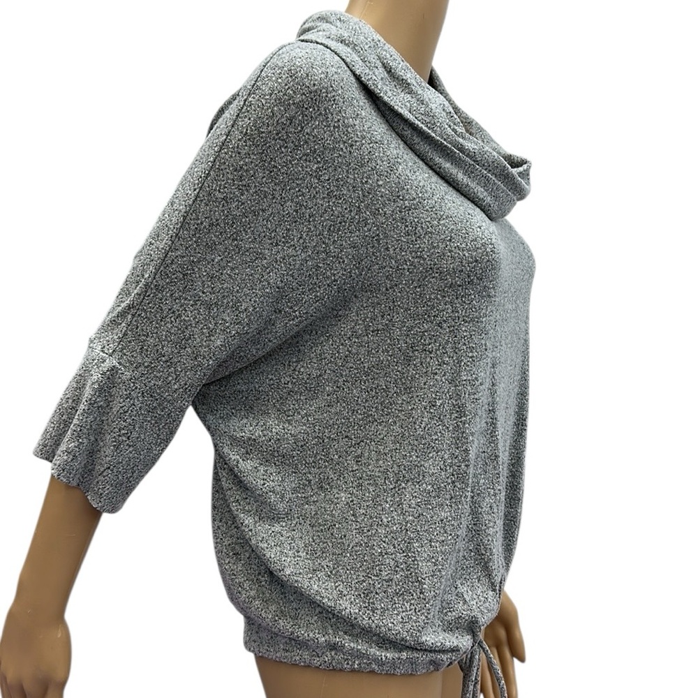 Heather Gray Cowl Neck Drawstring Waist 3 Quarter Batwing Sleeve Knit Top Size S - Picture 4 of 9